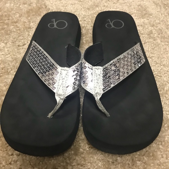 silver sequin flip flops